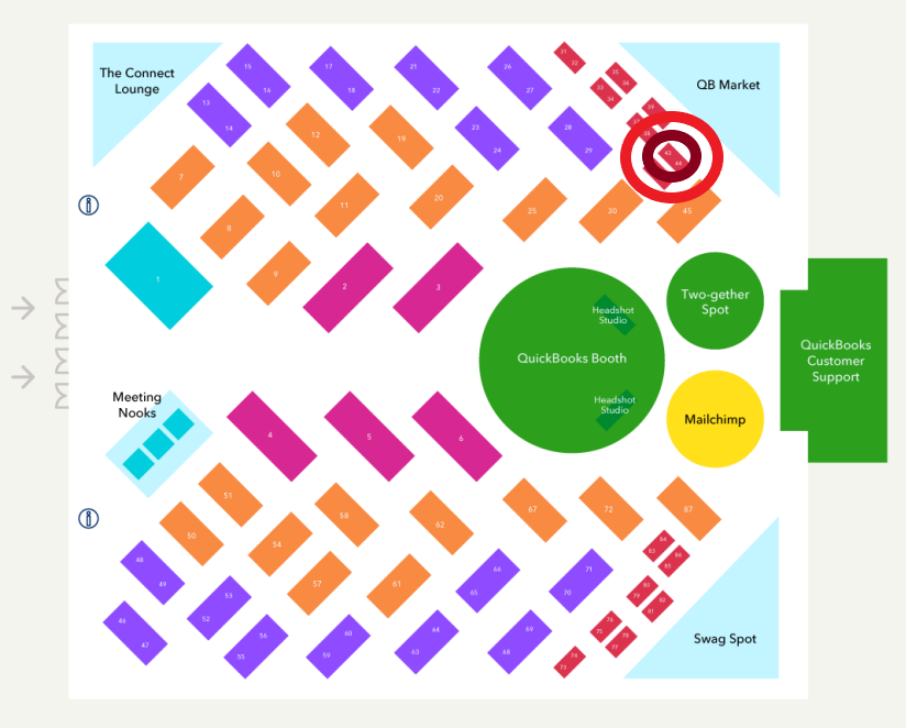 The QuickBooks Connect Layout, and where to find the Forwardly booth. 