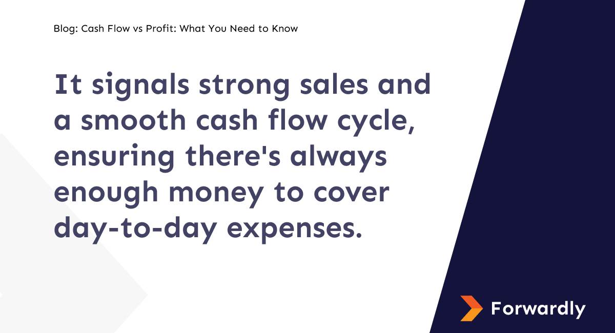 It signals strong sales and a smooth cash flow cycle, ensuring there's always enough money to cover day-to-day expenses.